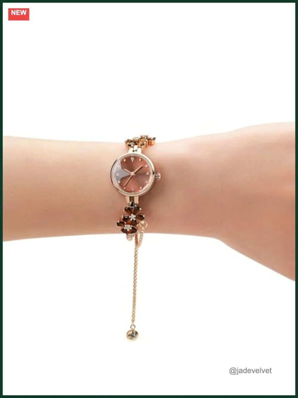 Women's Crystal Quartz Bracelet Watch Floral Dial Waterproof 29.5mm